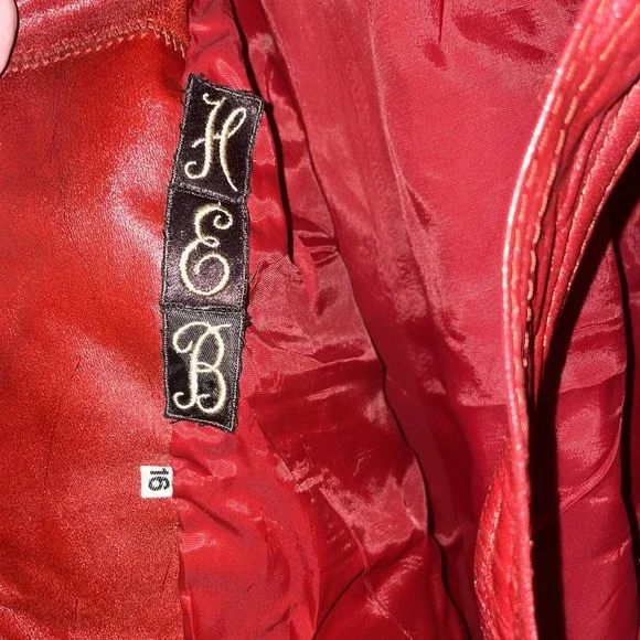 Vintage 100% Leather Suburban Heritage Trench Coat Red Wine 70's? Size 16 Belted - Picture 5 of 8